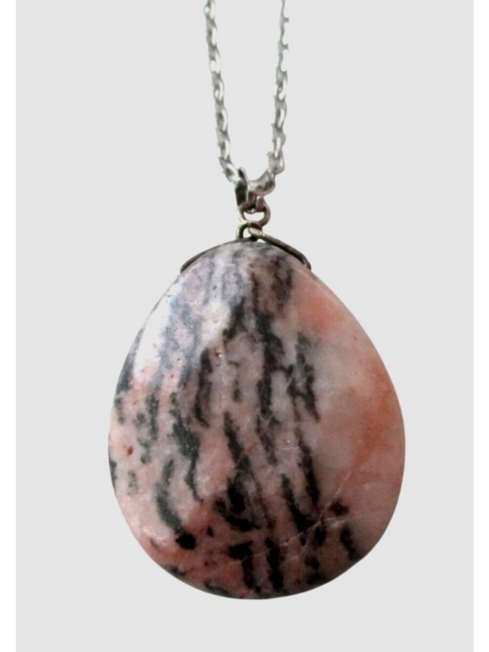 New Rhodonite Stone Pendant Necklace on 20" Stainless Chain